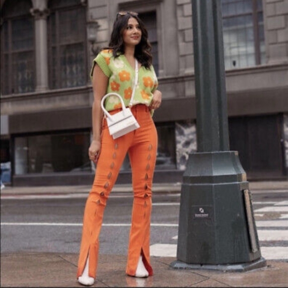 Zara Pants - NWT ZARA Rust Orange Flare Pants with Cut Outs